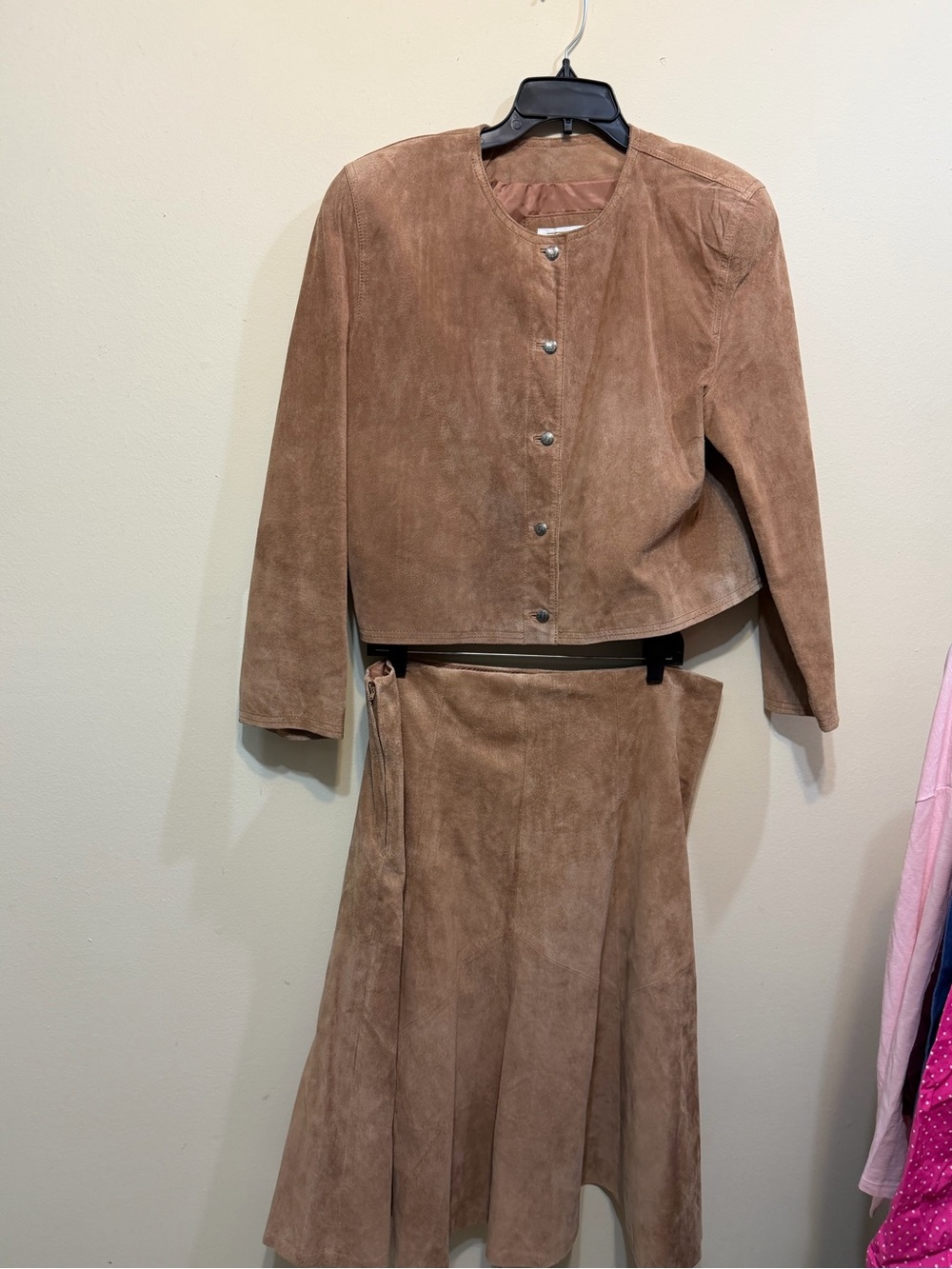 Women’s Suede Jacket and Skirt Set - Tan